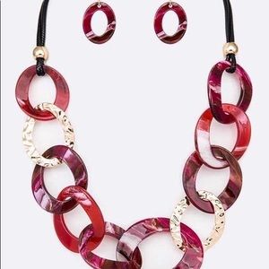 🌺 2 for $25 / New Red & Gold Colored Costume Jewelry Necklace Set